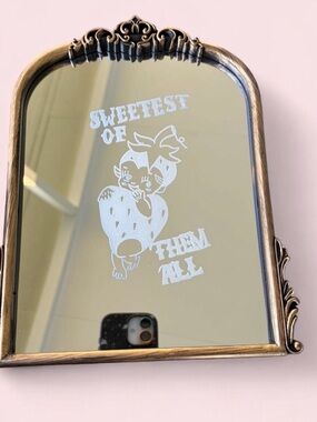 Vintage-Inspired Ornate Vanity Mirror with Strawberry Graphic